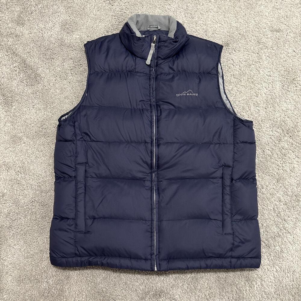 Eddie Bauer Vest Men's Medium Premium Quality Goose Down Puffer Quilted Blue
